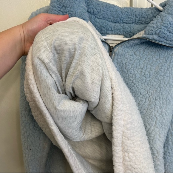 Thread & Supply Pullover Light Blue Ombre Sherpa Jacket Quarter Zip Size Small - Picture 6 of 9